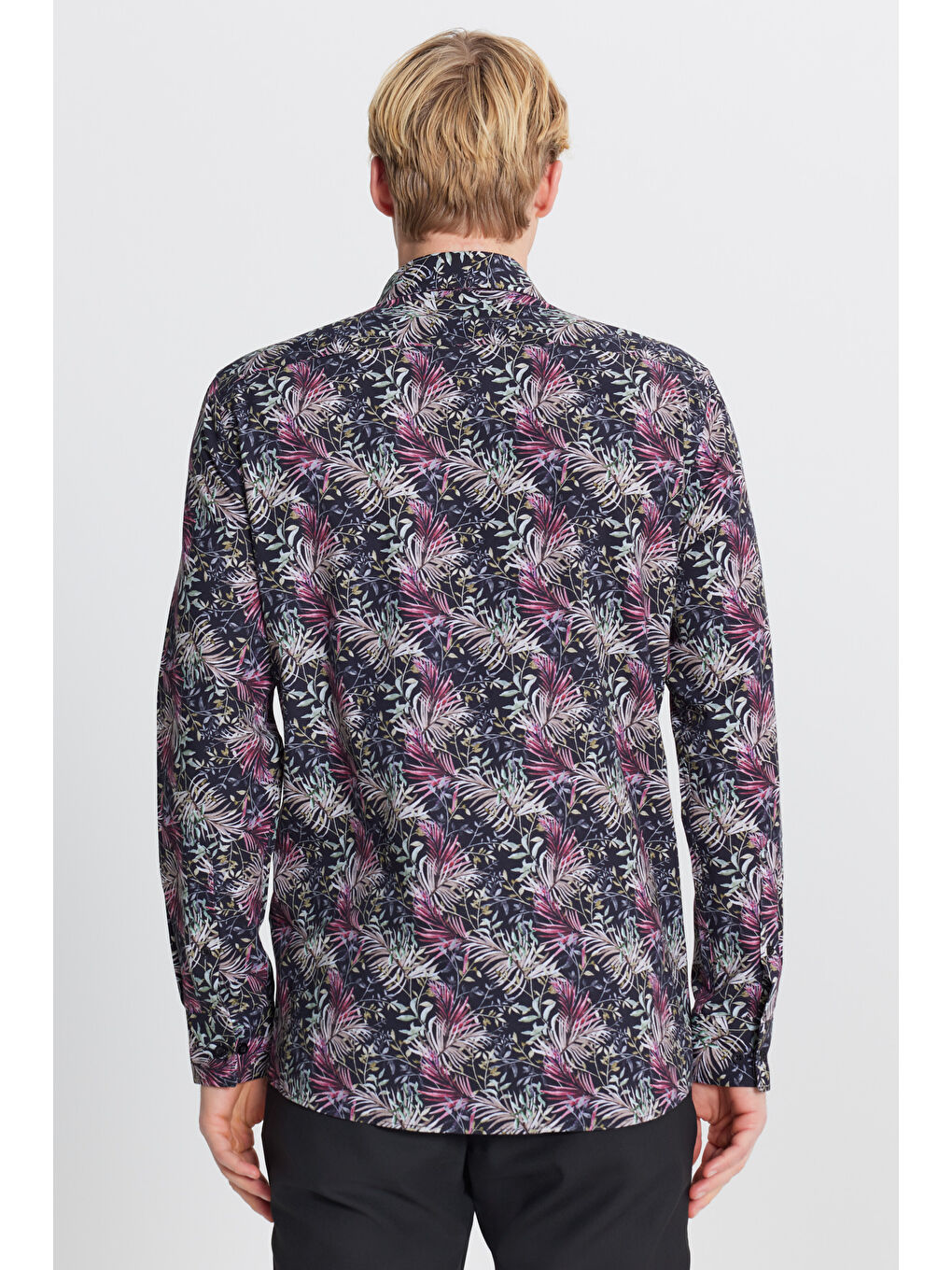 Kırmızı Erkek %100 Pamuk Slim Fit Büyük İtalyan Yaka Baskılı Gömlek-4