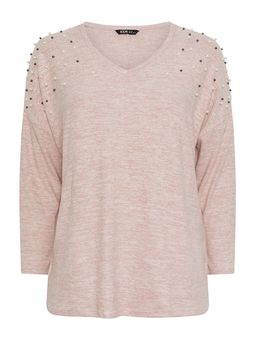 Pembe Büyük Beden V Yaka Uzun Kollu Boncuklu Pelüş Sweatshirt 285055-5