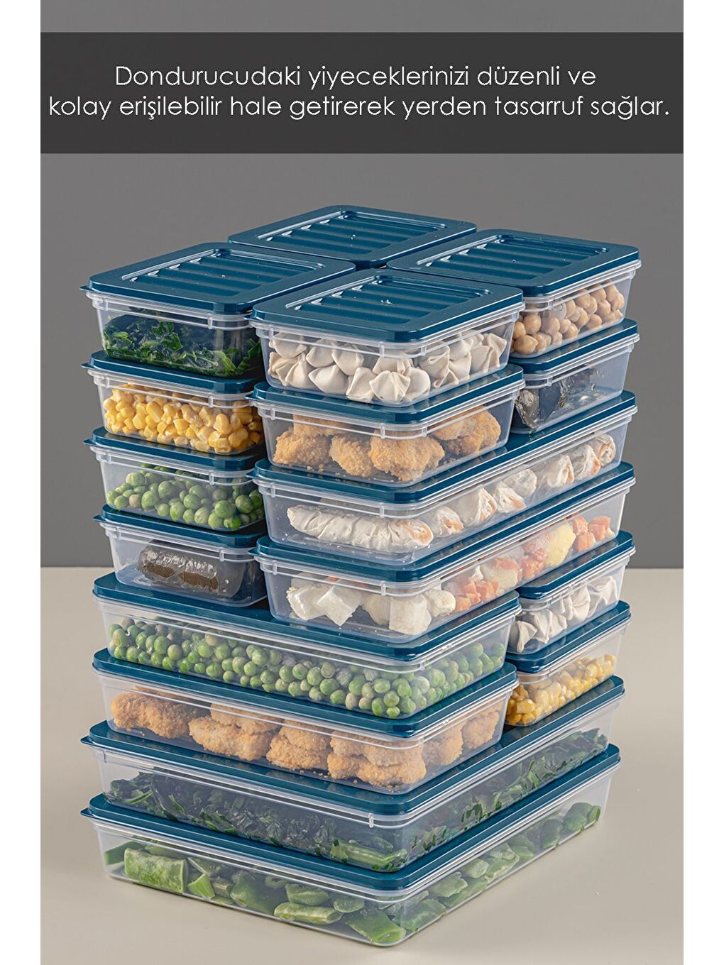 Mavi 18 Parça Saklama Kabı 2x2400 ml 4x1200 ml 4x1170 ml 8x600 ml Petrol-4