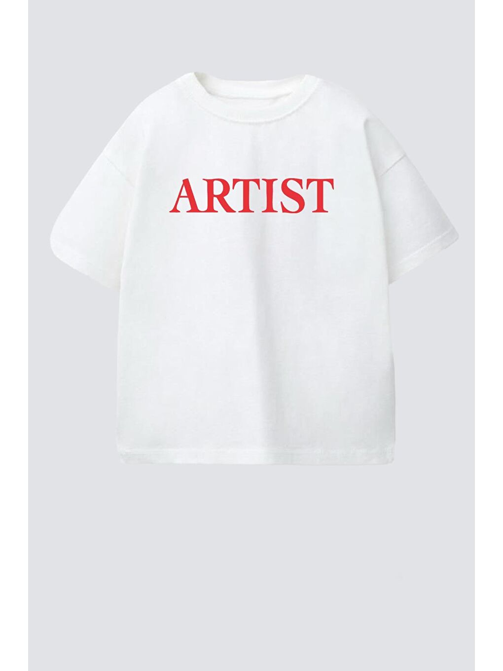 Ekru Unisex Çocuk Pamuklu Bisiklet Yaka Baskılı T-Shirt