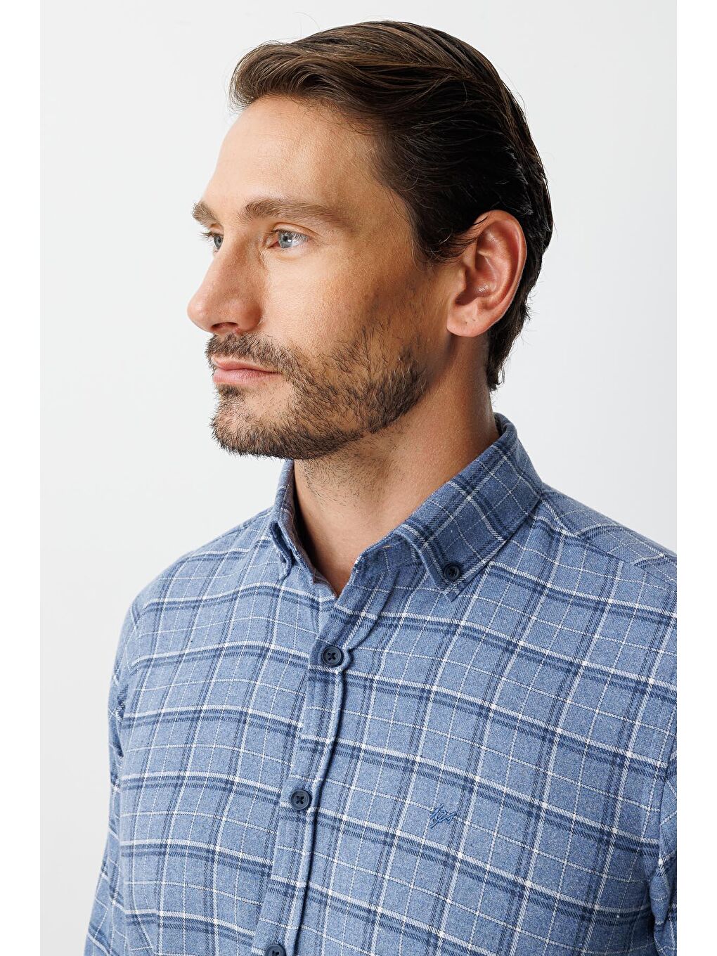 Mavi Dynamic Fit  Düğmeli Yaka  Ekose Uzun Kollu Pamuklu Gömlek-3