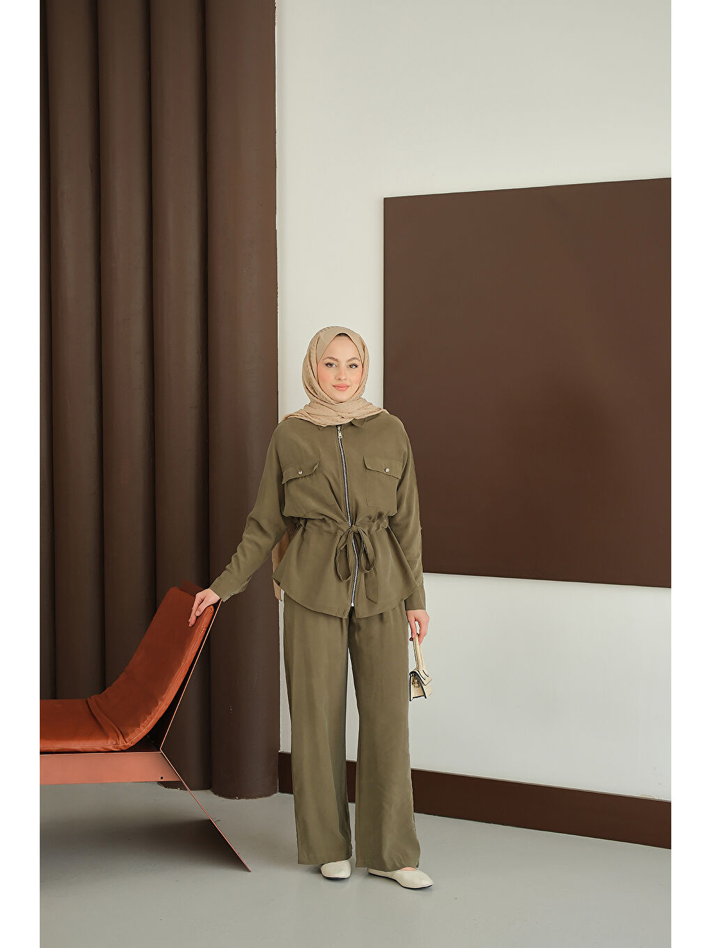 Kadın Fermuarlı İkili Takım Yeşil-2