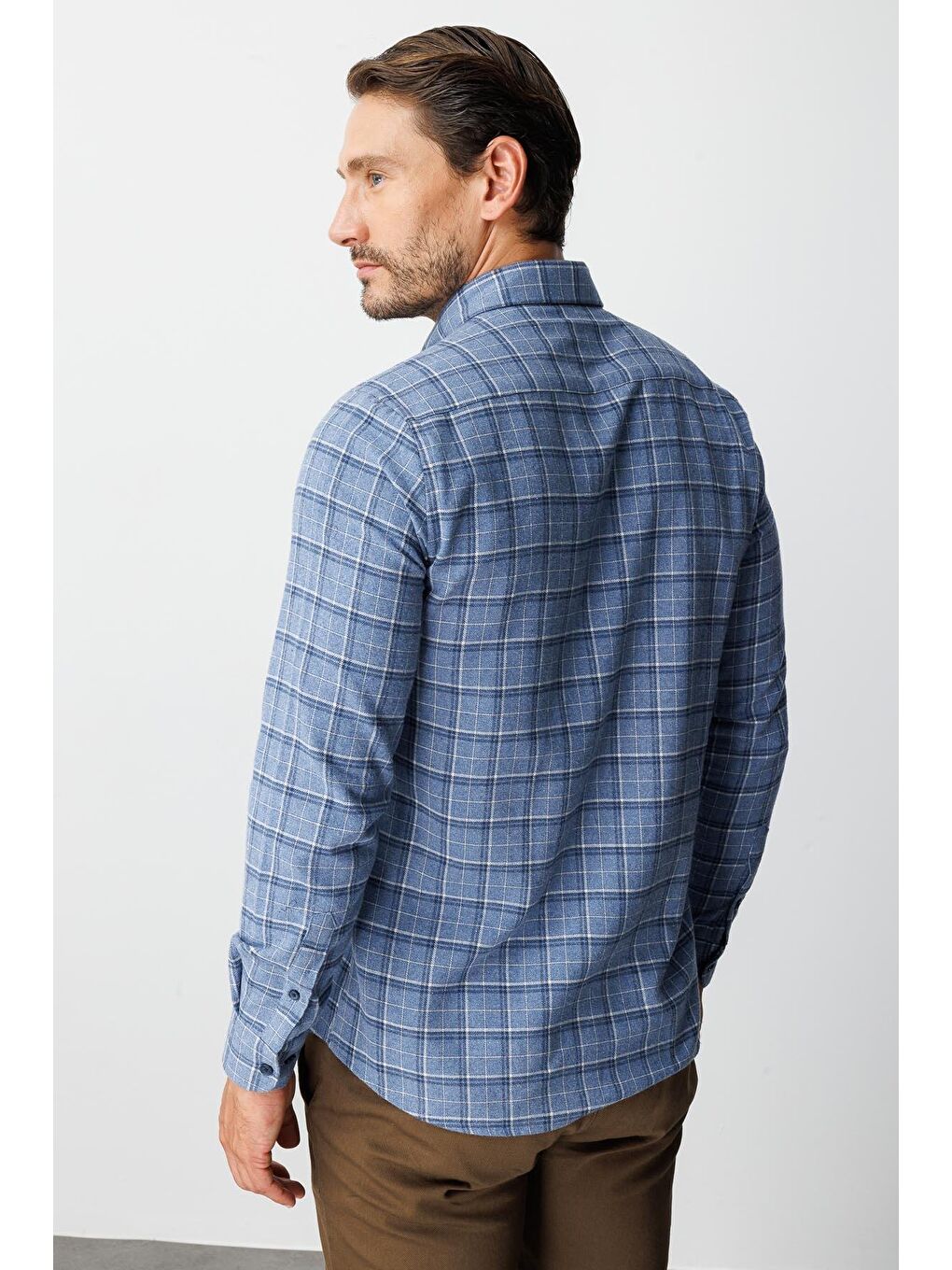 Mavi Dynamic Fit  Düğmeli Yaka  Ekose Uzun Kollu Pamuklu Gömlek-5