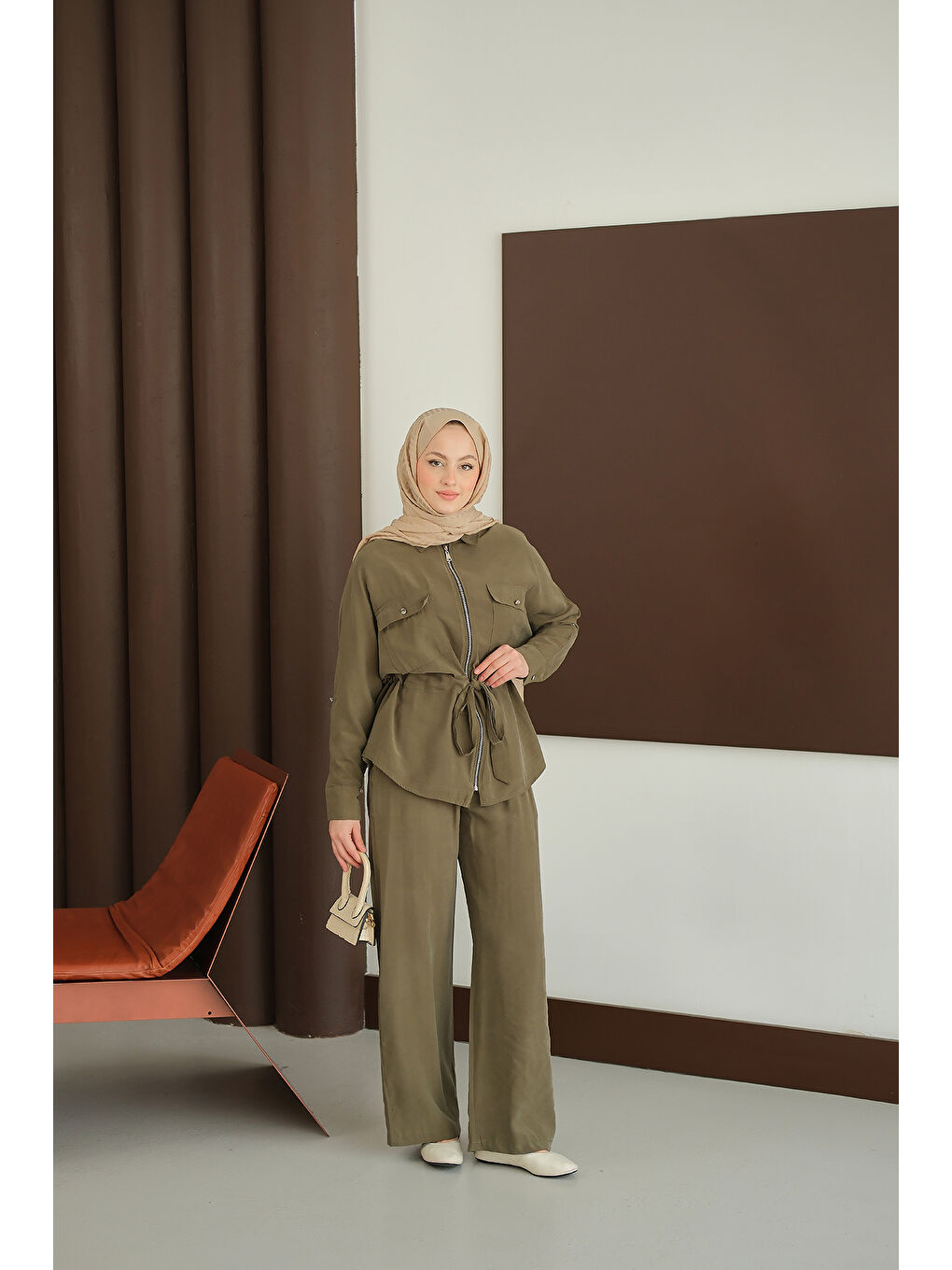 Kadın Fermuarlı İkili Takım Yeşil-4