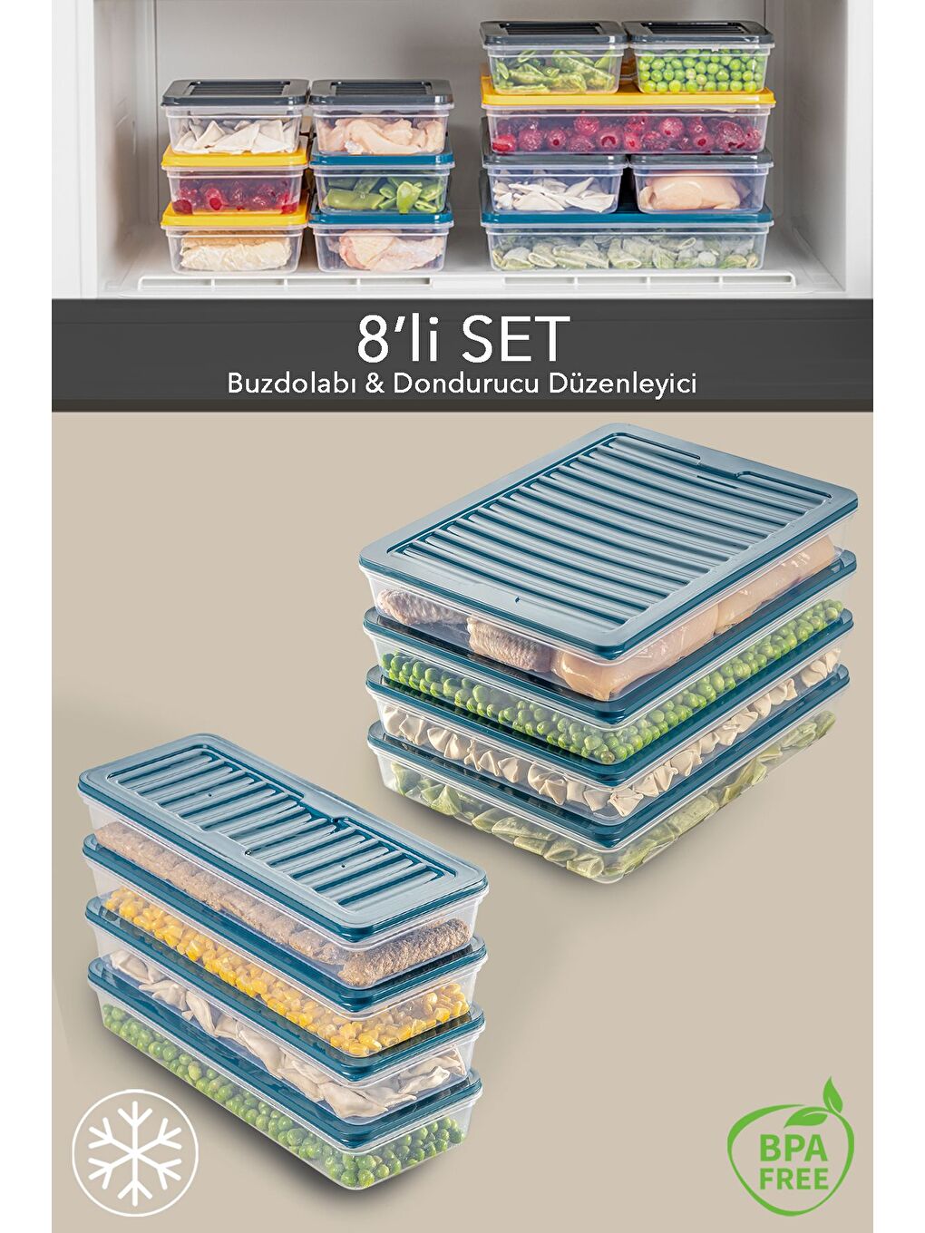 Mavi 8 li Mikrodalgaya Uyu mlu Erzak Kabı Petrol 4x2400 ml 4x1170 ml