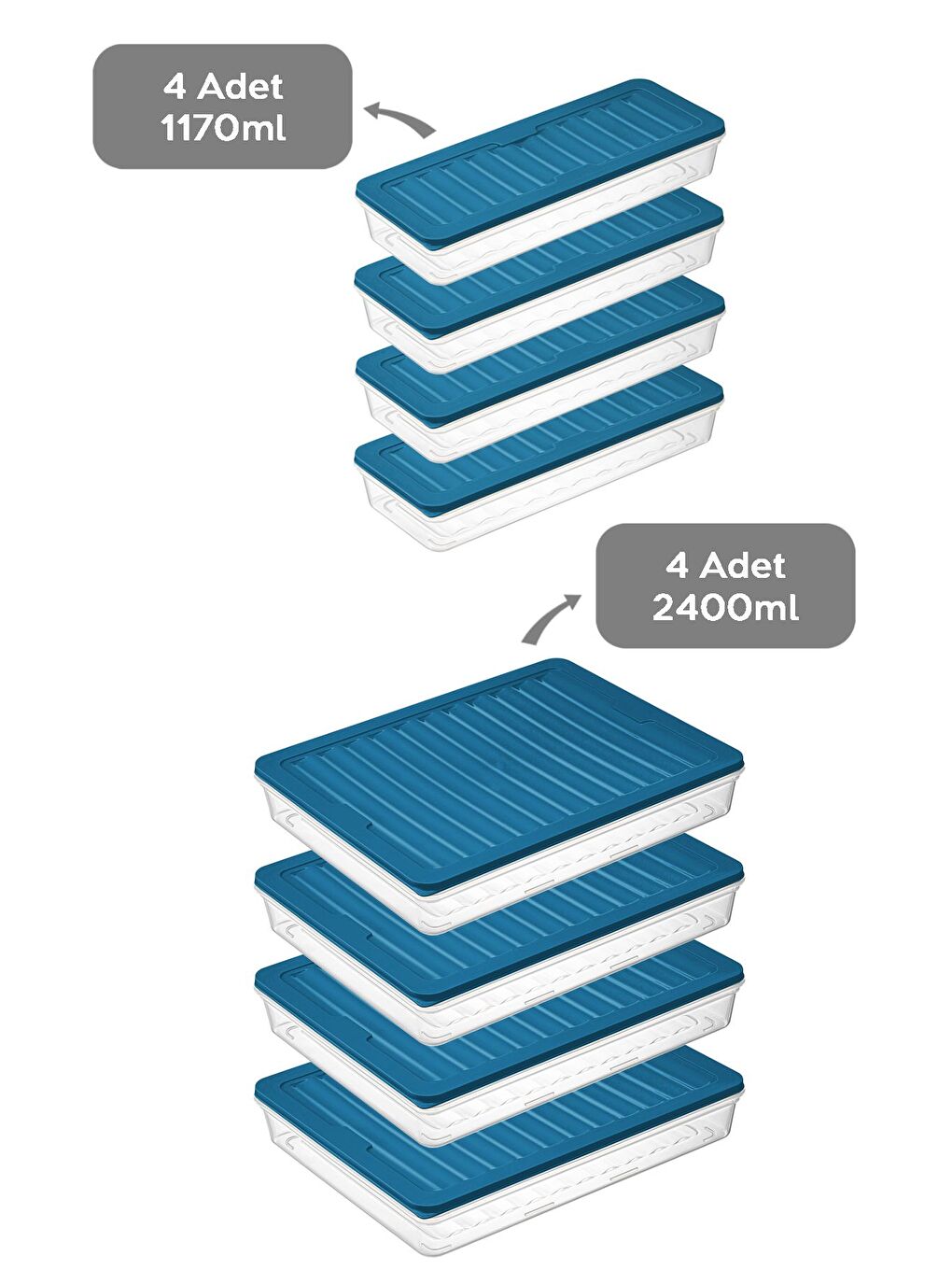 Mavi 8 li Mikrodalgaya Uyu mlu Erzak Kabı Petrol 4x2400 ml 4x1170 ml-1