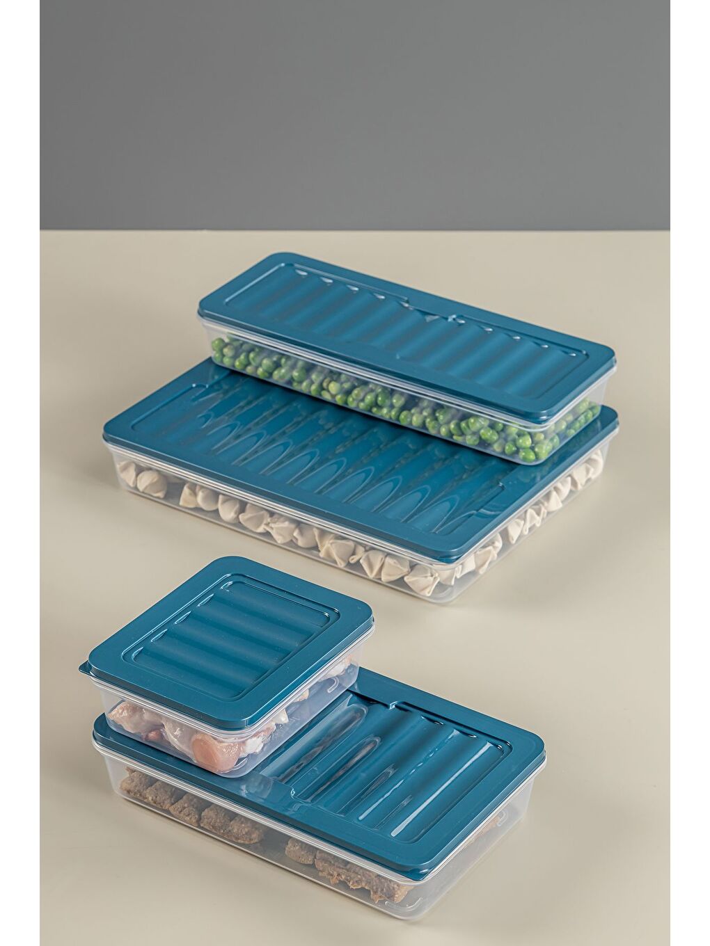 Mavi 8 li Mikrodalgaya Uyu mlu Erzak Kabı Petrol 4x2400 ml 4x1170 ml-5