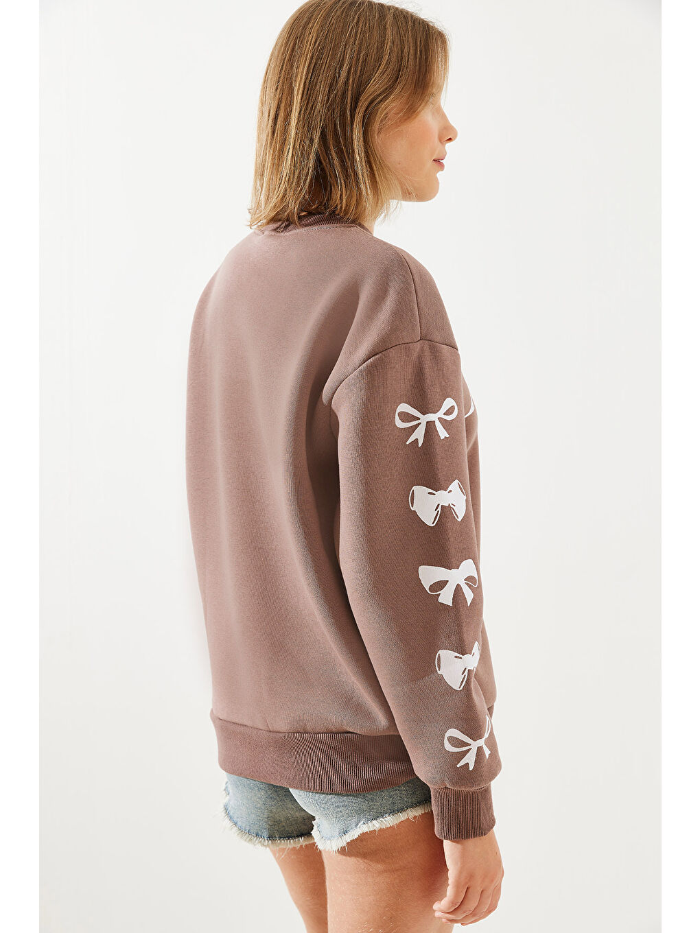 Kahverengi Kadın Üç İplik Şardonlu London Life Grafik Baskılı Sweatshirt MBHS-4