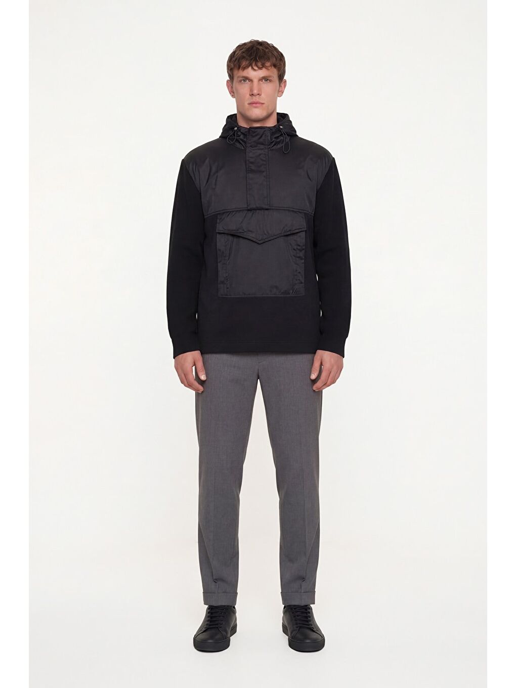 Giotelli Erkek Siyah Normal Kesim Regular Fit Fleto Kapaklı Cep Kapüşonlu Sweatshirt-1