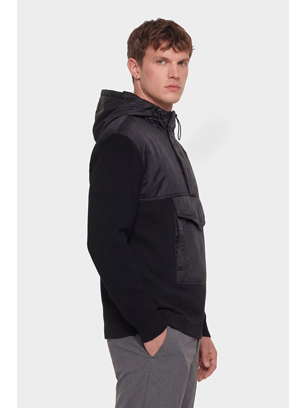 Giotelli Erkek Siyah Normal Kesim Regular Fit Fleto Kapaklı Cep Kapüşonlu Sweatshirt-2