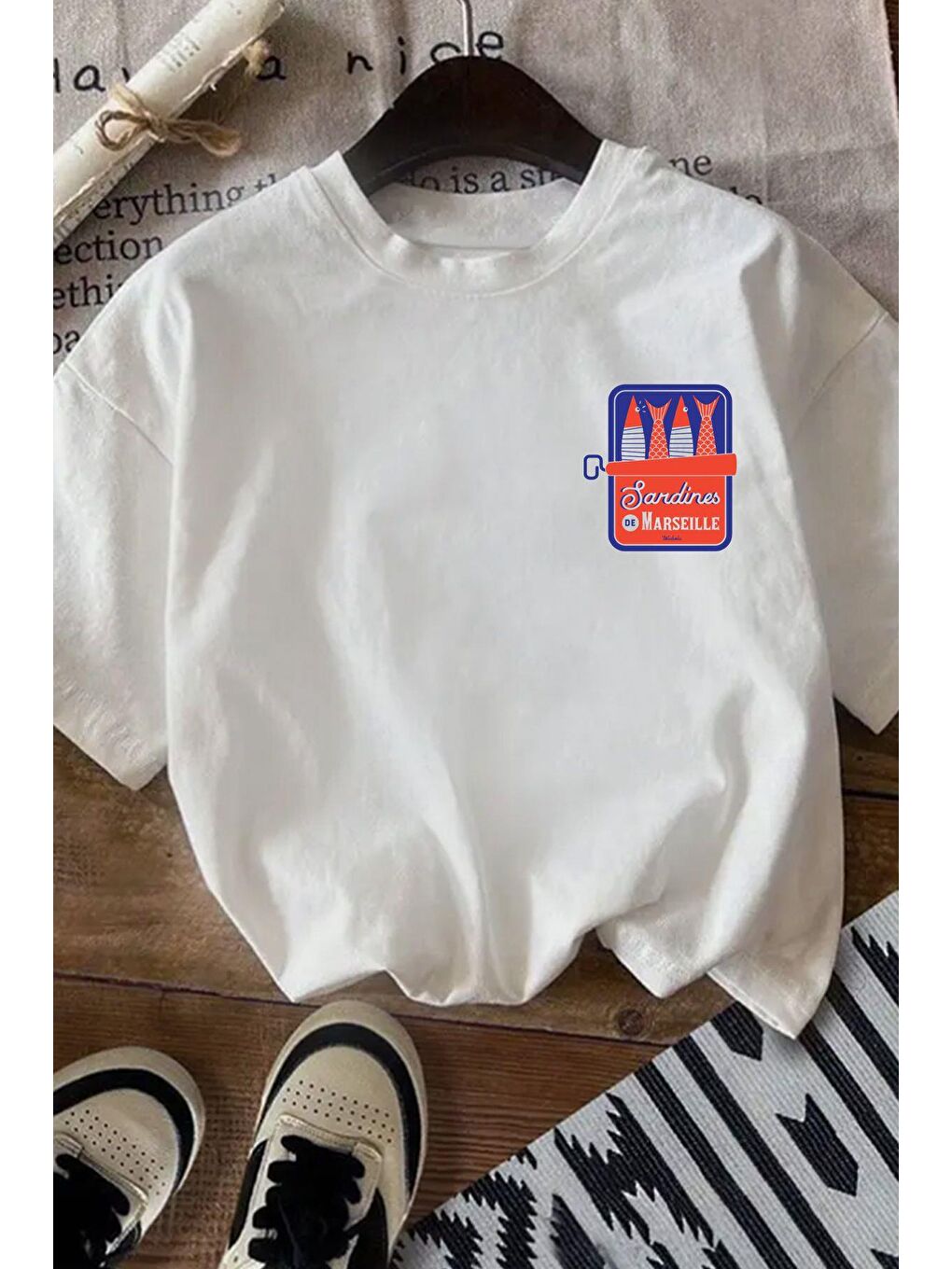 Ekru Unisex Çocuk Pamuklu Bisiklet Yaka Baskılı T-Shirt