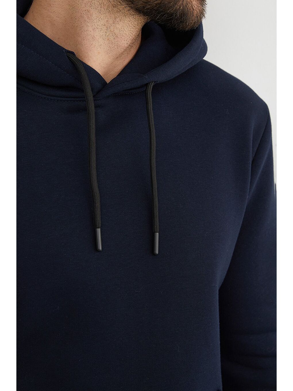 Lacivert Basic Kanguru Cepli Kapüşonlu Sweatshirt-4