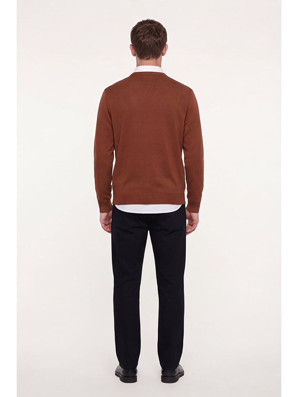 Kahverengi Erkek Kiremit Normal Kesim Regular Fit Yünlü  Desenli Bisiklet Yaka Triko Kazak-3