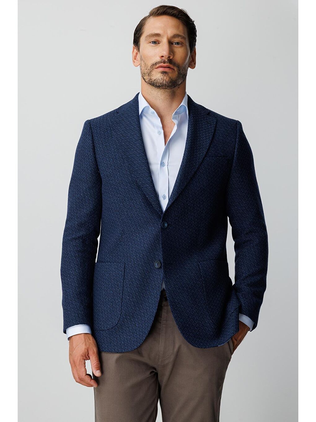 Erkek Lacivert Regularfit / Mono Yaka Rahat Kalıp  Ceket-1