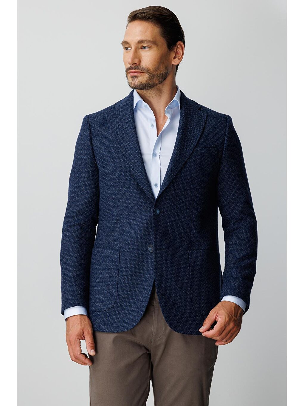 Erkek Lacivert Regularfit / Mono Yaka Rahat Kalıp  Ceket-2
