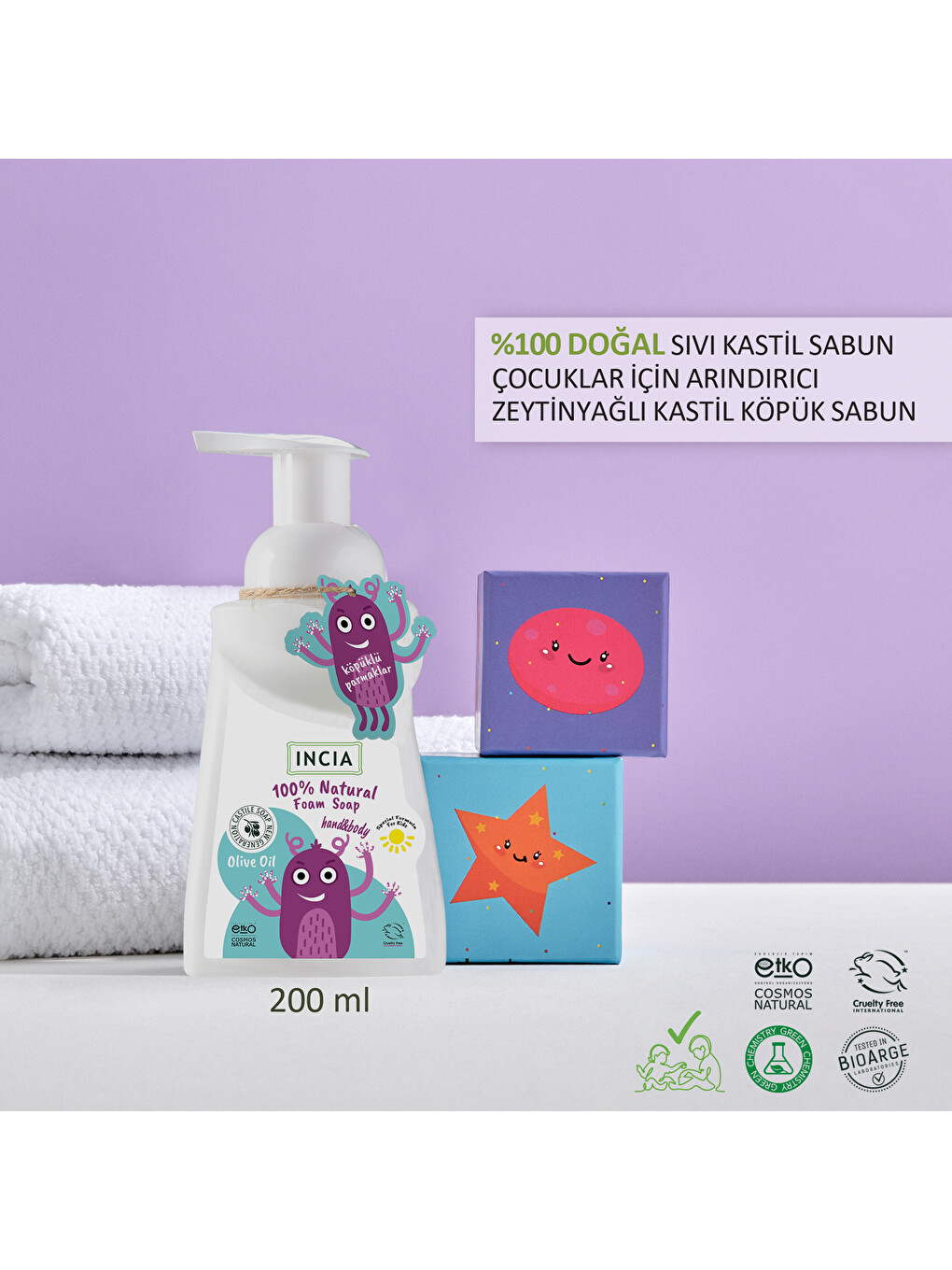 %100 Doğal Köpük Kastil Sabunu Çocuklar İçin Zeytinyağlı 10 Bitkisel Değerli Yağ Vegan 200 Ml-1