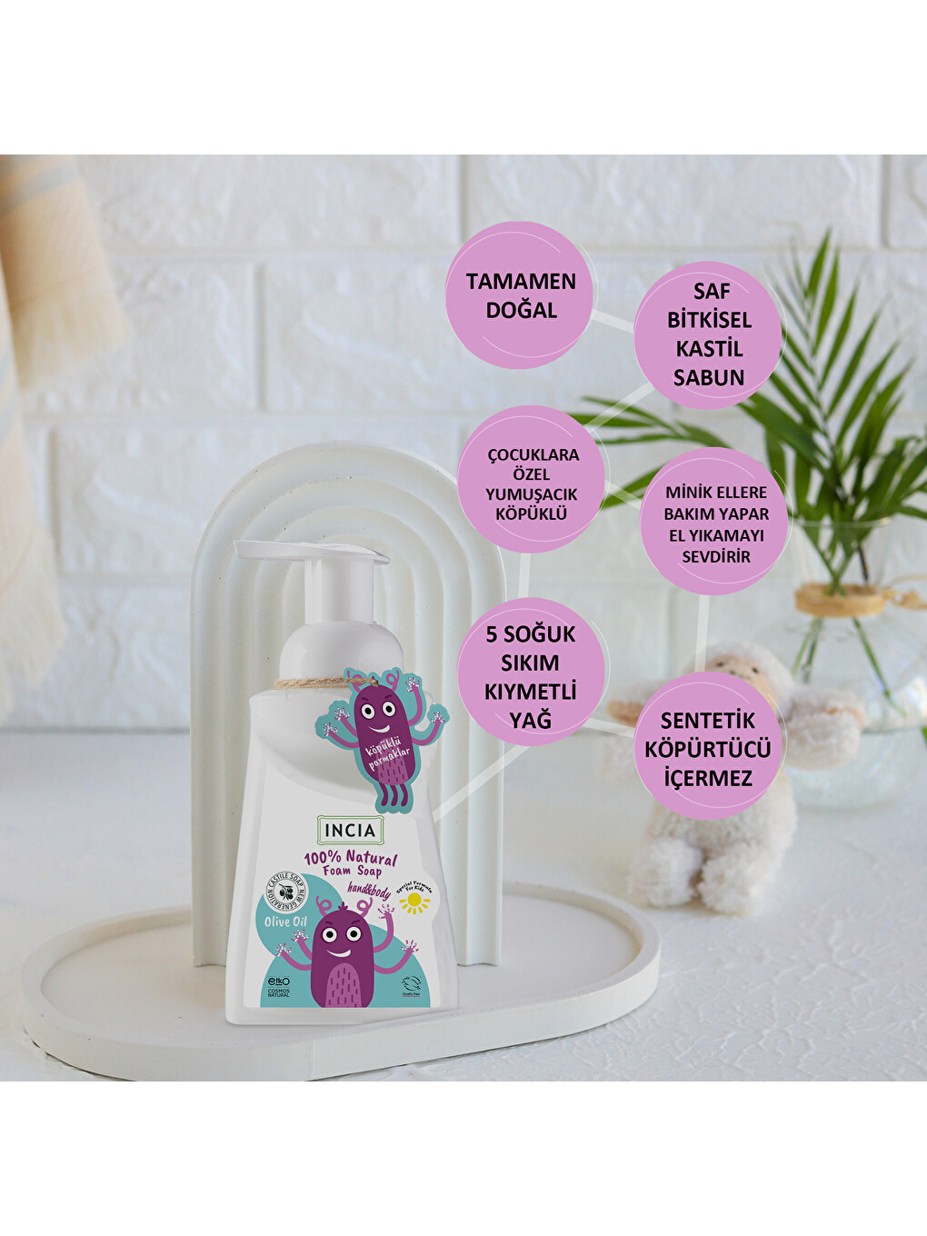 %100 Doğal Köpük Kastil Sabunu Çocuklar İçin Zeytinyağlı 10 Bitkisel Değerli Yağ Vegan 200 Ml-3