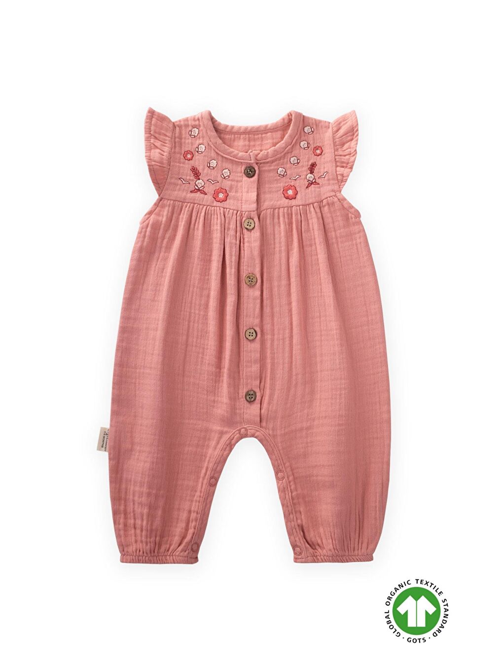 Turuncu Organik Nakışlı Müslin Tulum 0-3 Yaş Yavruağzı