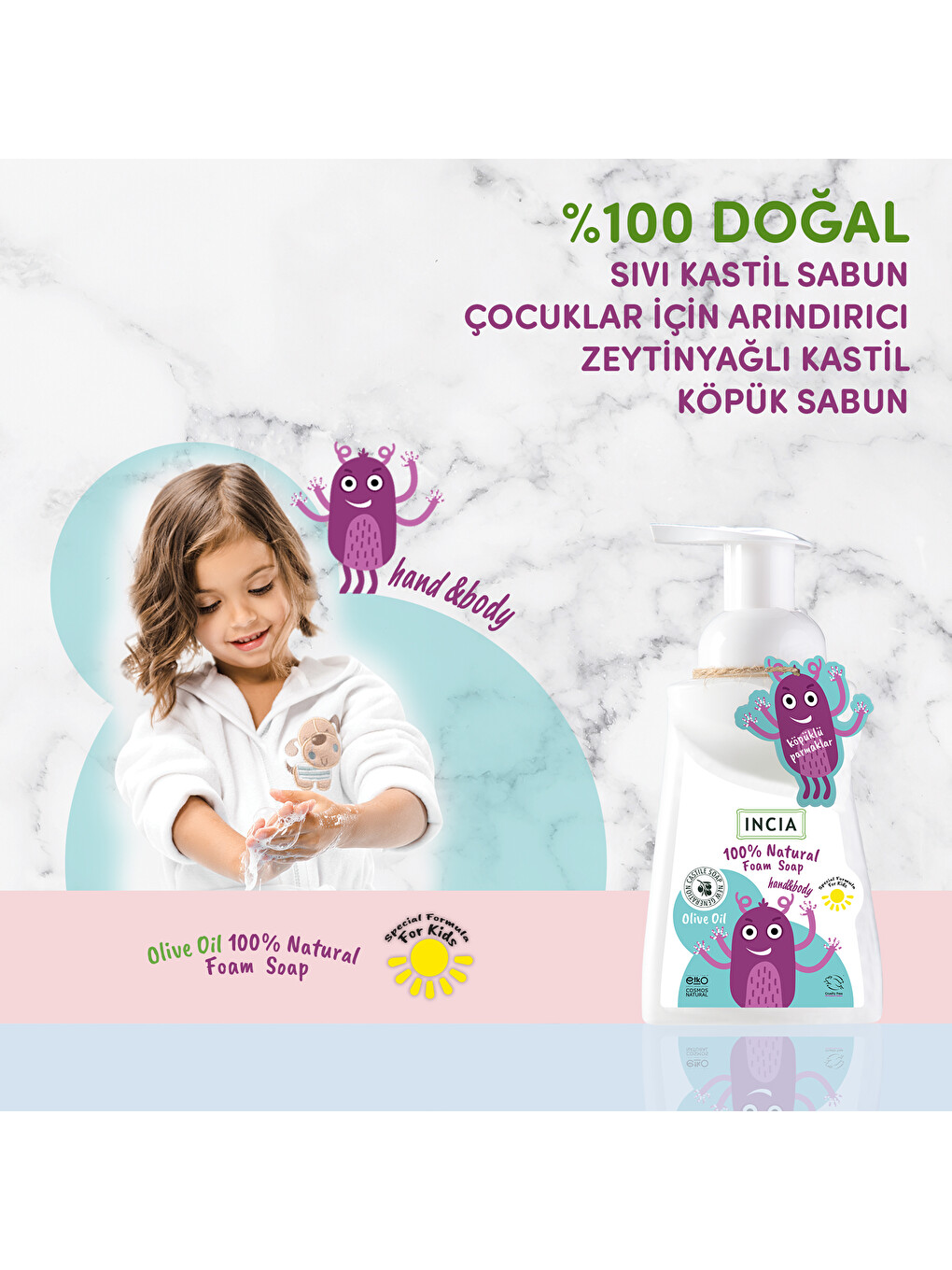 %100 Doğal Köpük Kastil Sabunu Çocuklar İçin Zeytinyağlı 10 Bitkisel Değerli Yağ Vegan 200 Ml-4
