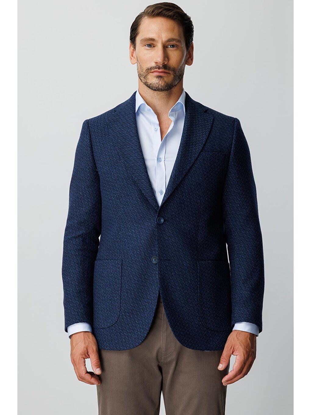 Erkek Lacivert Regularfit / Mono Yaka Rahat Kalıp  Ceket-5