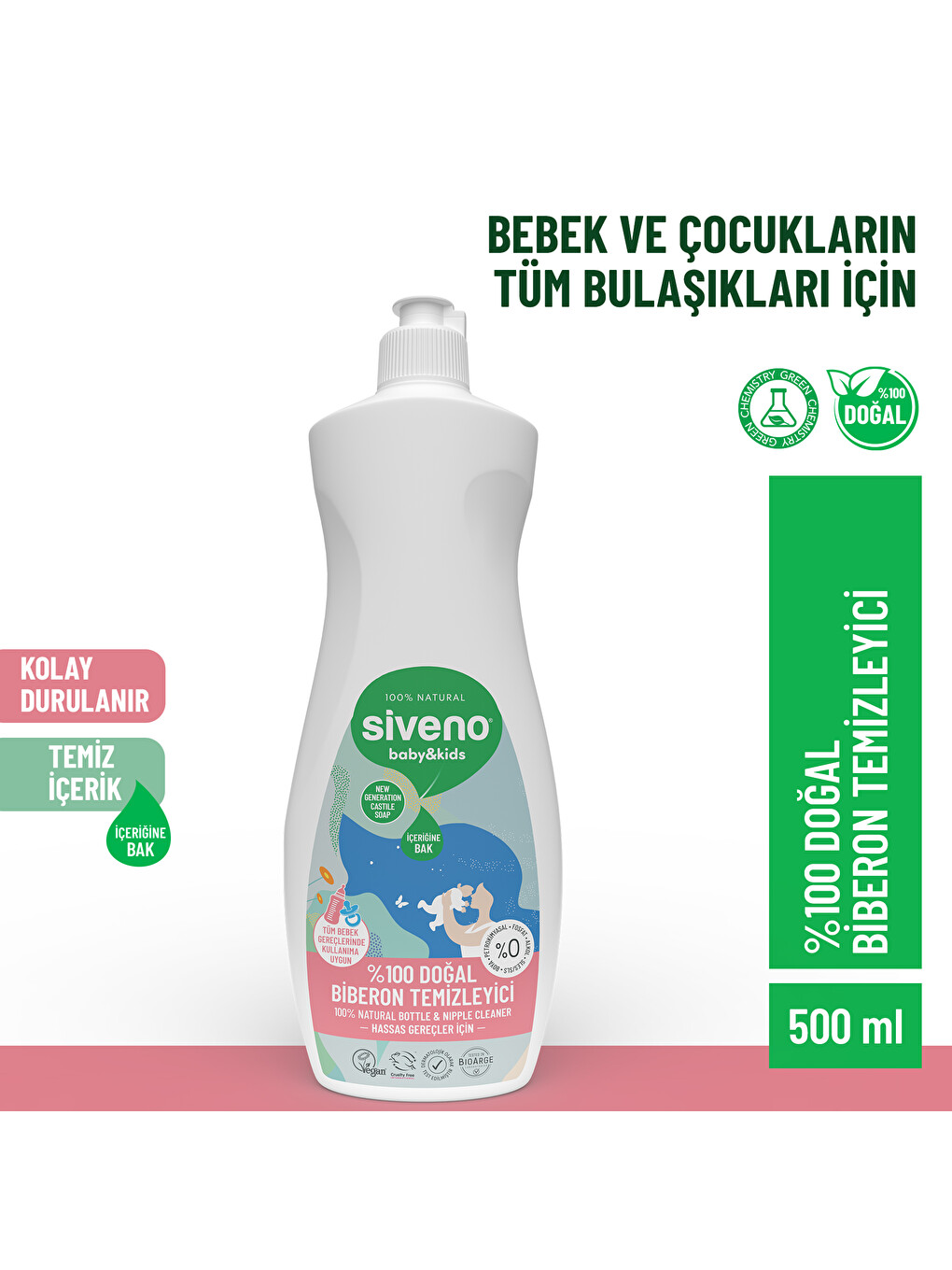 %100 Doğal Emzik Ve Biberon Temizleyicisi Bitkisel Elde Bulaşık Sabunu Nemlendirici Vegan 500 Ml