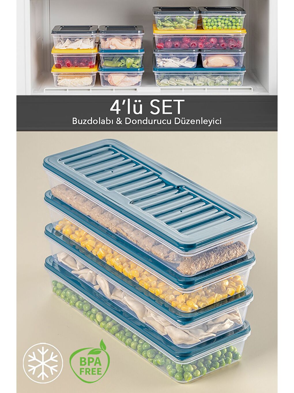 Mavi 4'lü Saklama Kabı Petrol 4 x 1170 ml