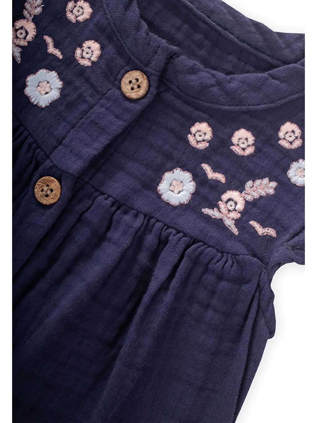 Organik Nakışlı Müslin Tulum 0-3 Yaş Lacivert-2