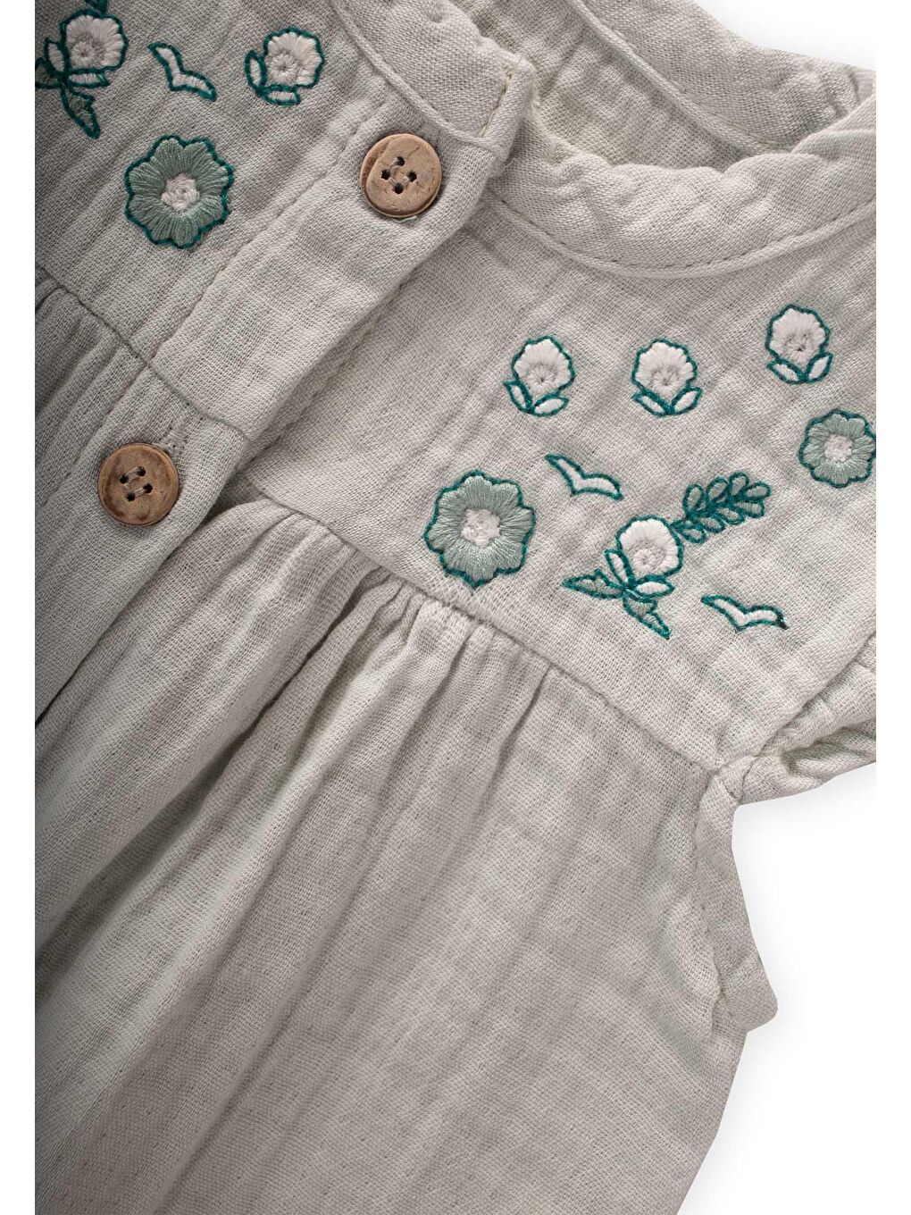 Organik Nakışlı Müslin Tulum 0-3 Yaş Su Yeşil-2