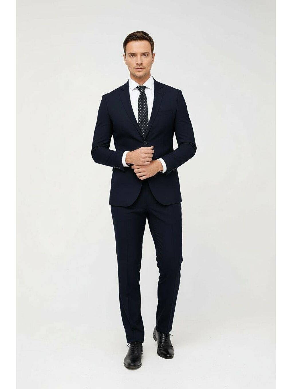 Erkek Lacivert Slim Fit Dar Kalıp Klasik Takım Elbise-1