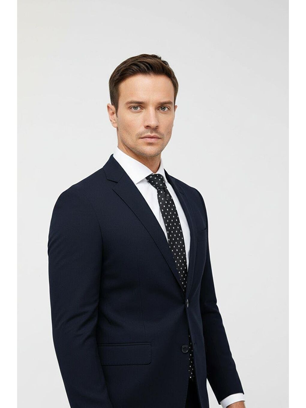 Erkek Lacivert Slim Fit Dar Kalıp Klasik Takım Elbise-2