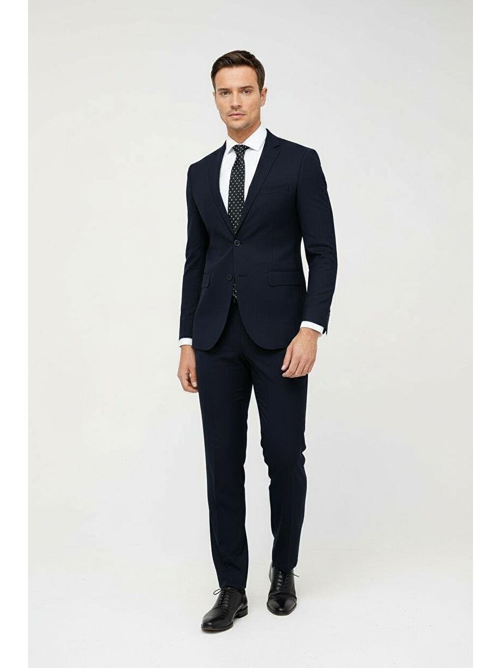 Erkek Lacivert Slim Fit Dar Kalıp Klasik Takım Elbise-3