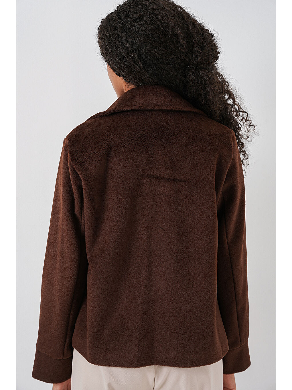 Kadın Oversize Astarlı Kısa Kaşe Ceket 0726 - Kahverengi-4
