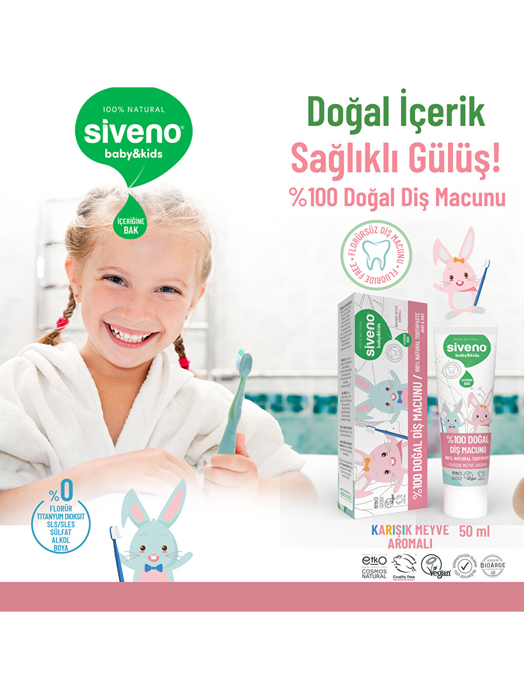 %100 Doğal Diş Macunu Bebek Ve Çocuk İçin Karışık Meyve Aromalı Florürsüz 50 Ml-4