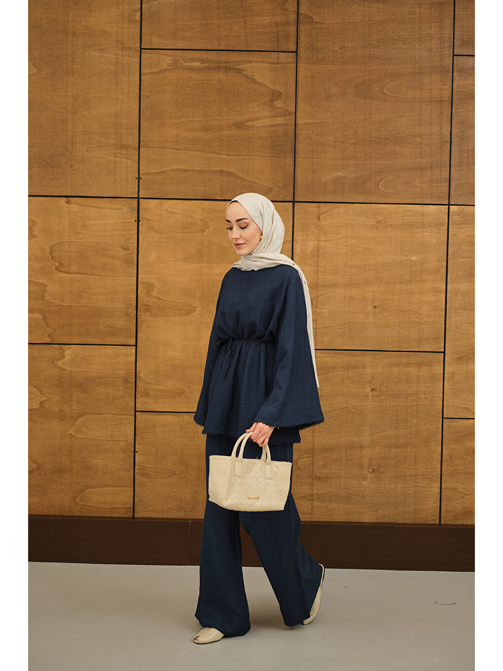 Kadın Brode Şerit Detaylı Takım Lacivert-3