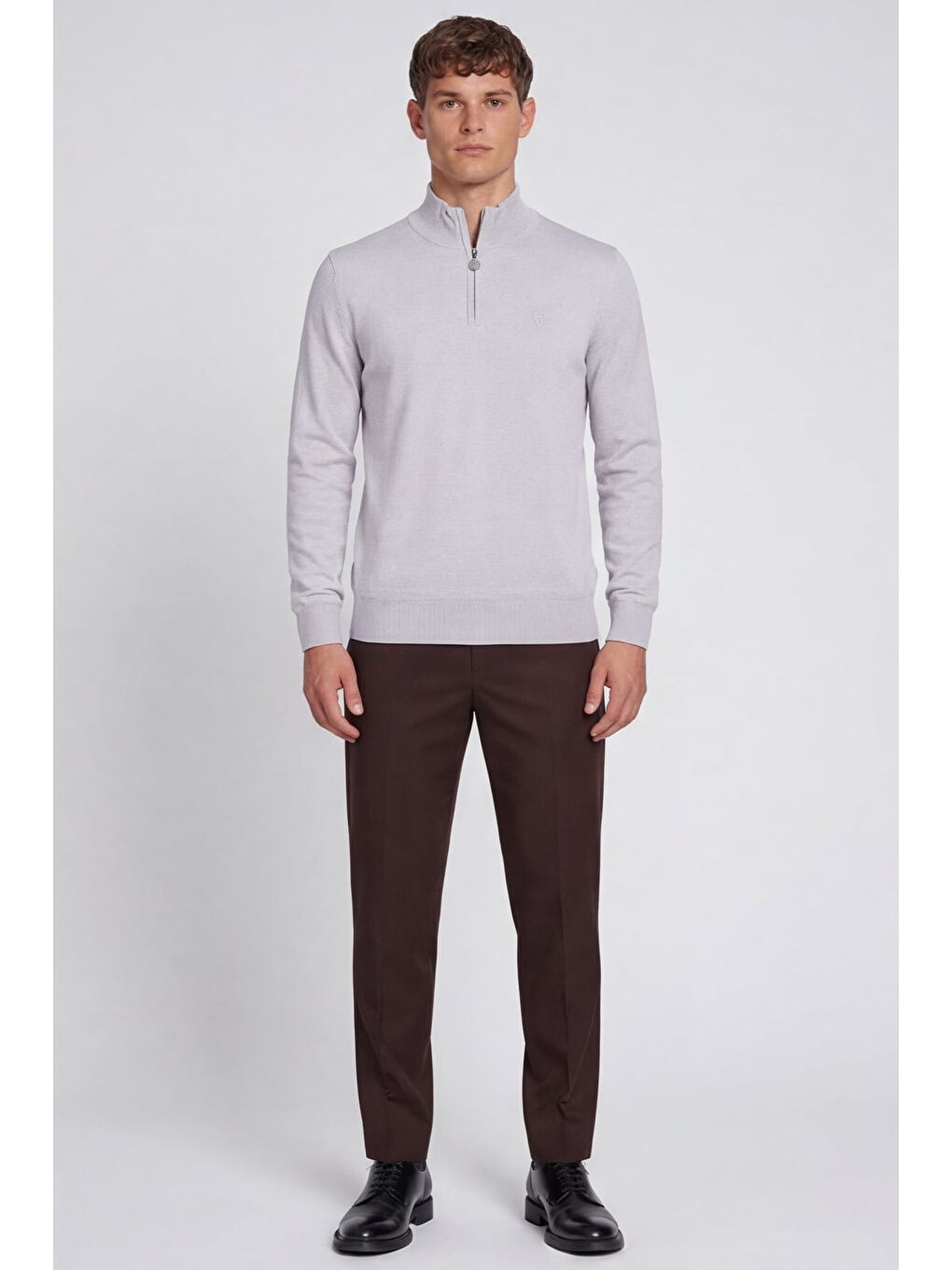 Giotelli Erkek Gri Normal Kesim Regular Fit Pamuklu Fermuarlı Yarım Balıkçı Yaka Triko Kazak-1