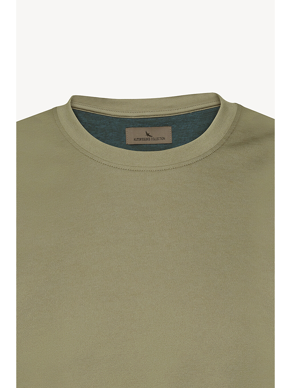 Erkek Haki Slim Fit Dar Kesim Bisiklet Yaka Pamuklu Tişört-6