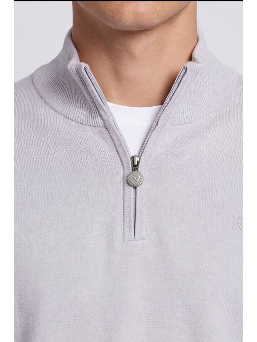 Giotelli Erkek Gri Normal Kesim Regular Fit Pamuklu Fermuarlı Yarım Balıkçı Yaka Triko Kazak-2