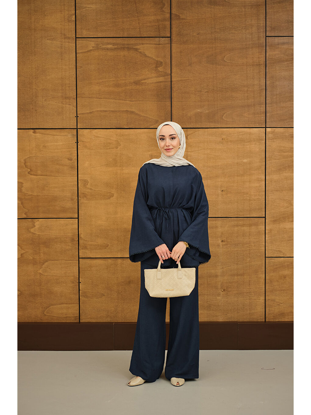 Kadın Brode Şerit Detaylı Takım Lacivert-4