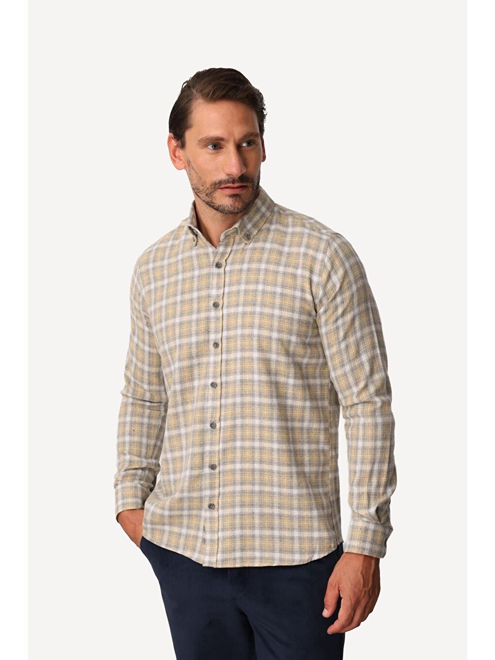 Sarı Erkek Sari Dynamic Fit Düğmelİ Yaka Gömlek-1