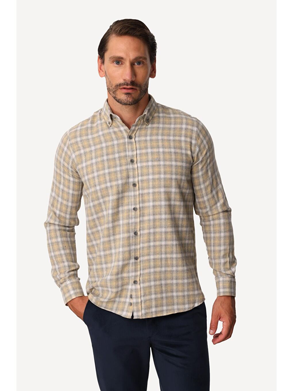 Sarı Erkek Sari Dynamic Fit Düğmelİ Yaka Gömlek-4