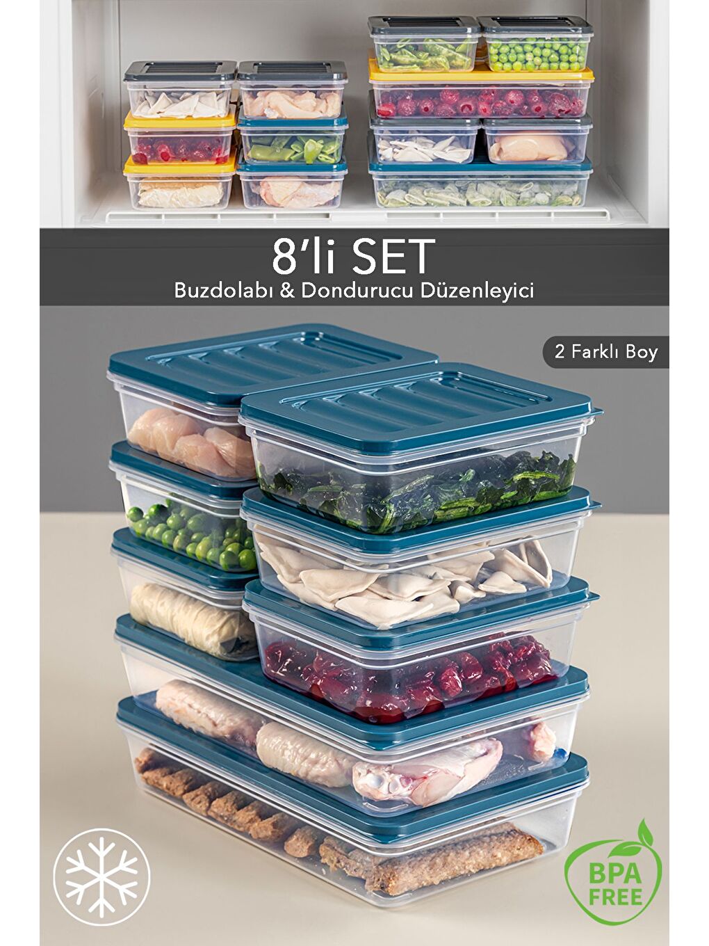 Mavi 8 li Saklama Kabı Petrol 2 x 1200 ml 6 x 600 ml