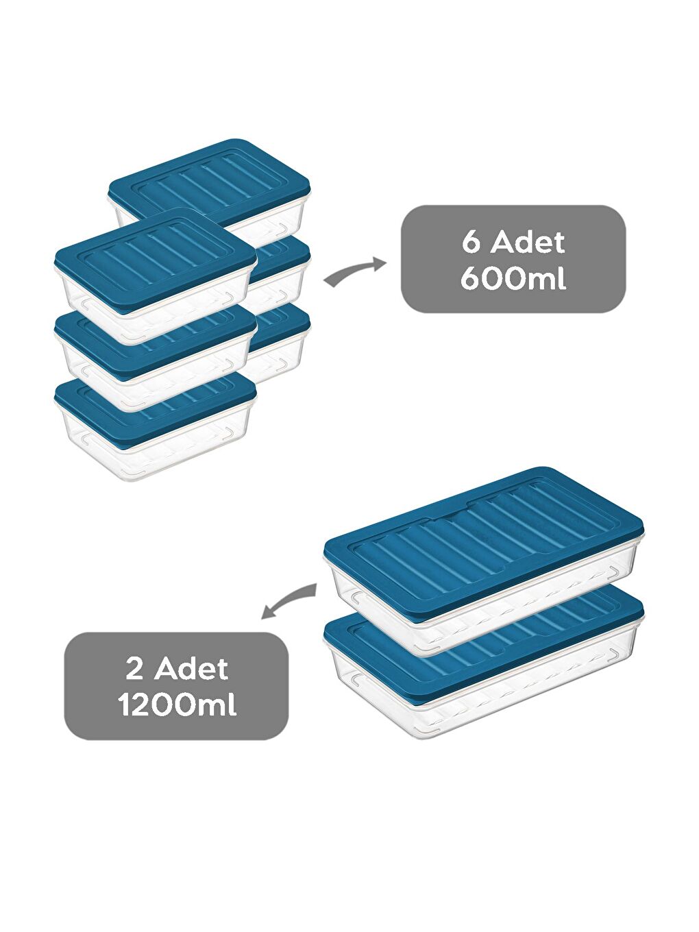 Mavi 8 li Saklama Kabı Petrol 2 x 1200 ml 6 x 600 ml-1