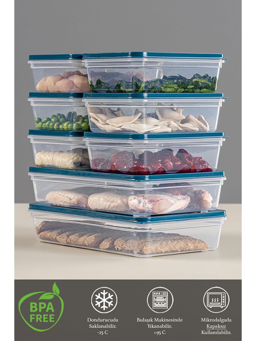 Mavi 8 li Saklama Kabı Petrol 2 x 1200 ml 6 x 600 ml-2