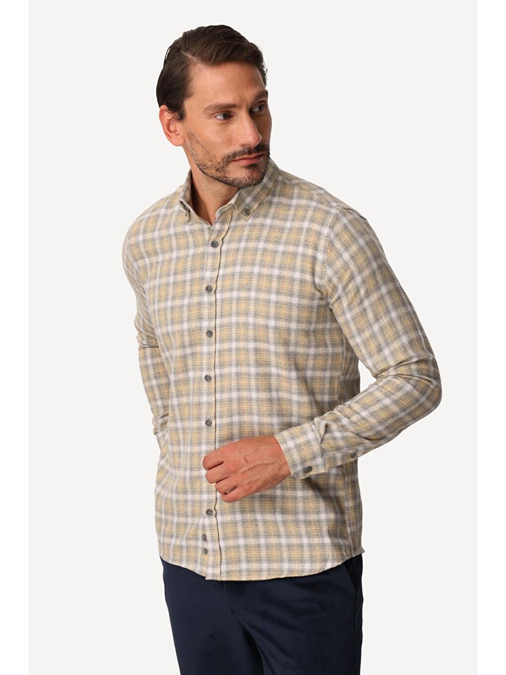Sarı Erkek Sari Dynamic Fit Düğmelİ Yaka Gömlek-5