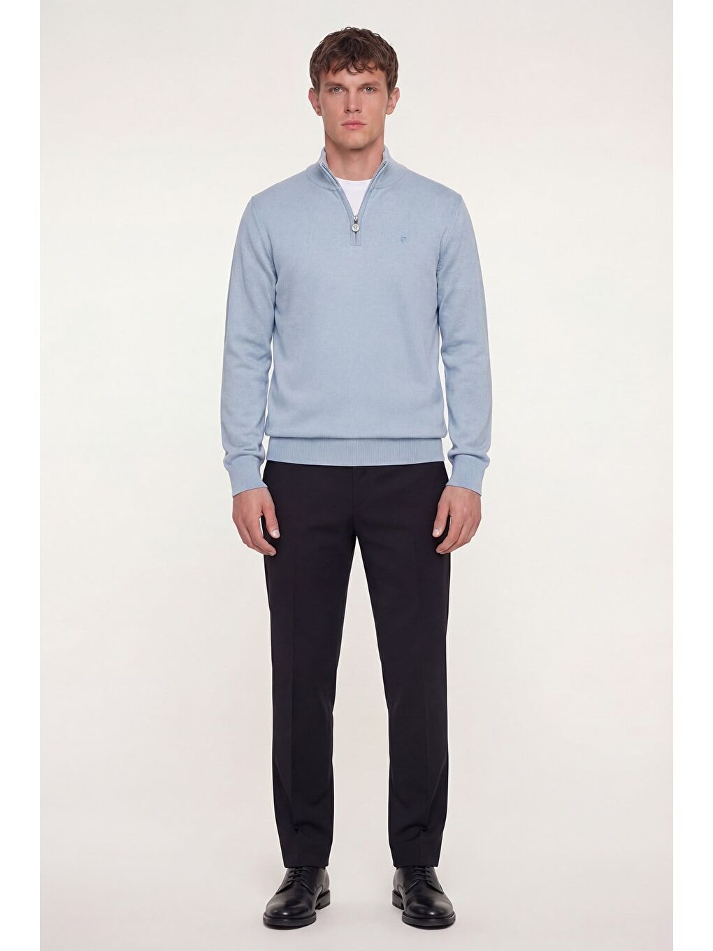 Giotelli Erkek Mavi Normal Kesim Regular Fit Pamuklu Fermuarlı Yarım Balıkçı Yaka Triko Kazak-1