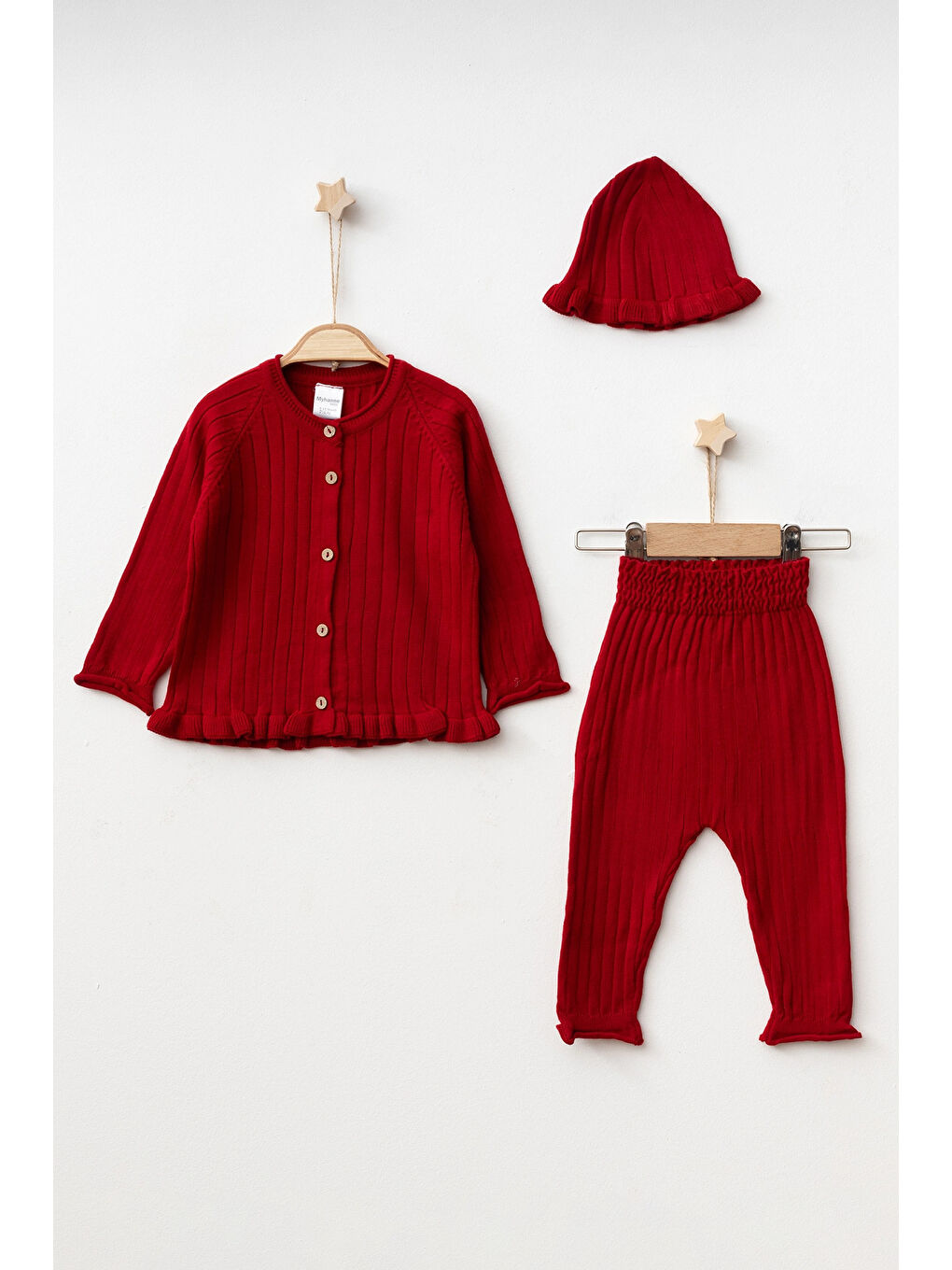Kırmızı Fırfırlı Düğmeli Triko Takım 4035