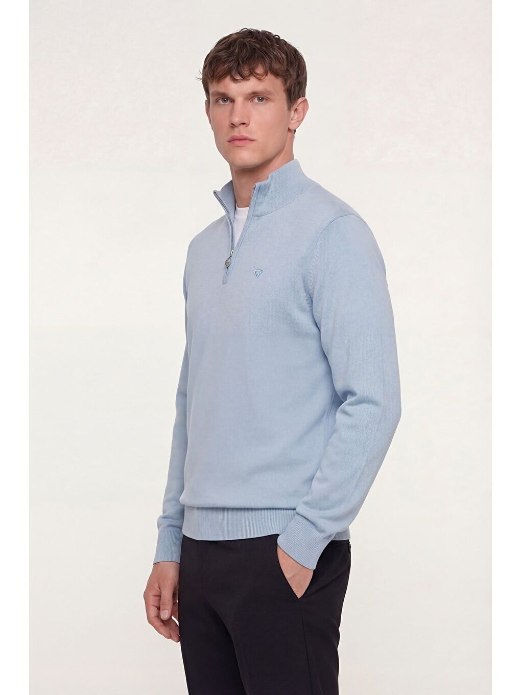 Giotelli Erkek Mavi Normal Kesim Regular Fit Pamuklu Fermuarlı Yarım Balıkçı Yaka Triko Kazak-2