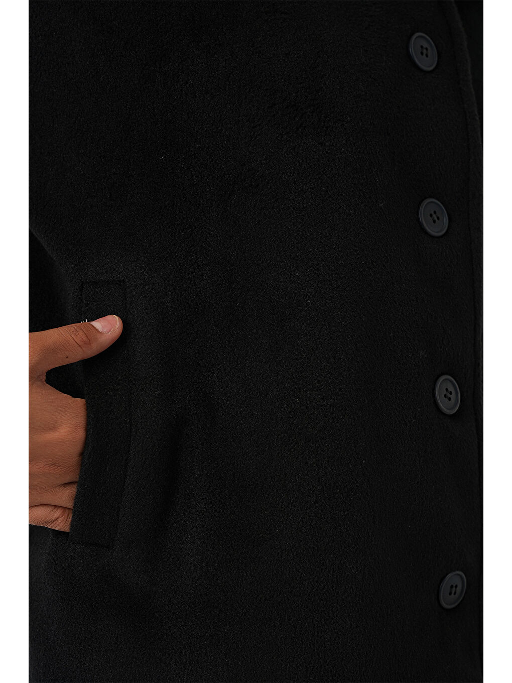 Kadın Oversize Astarlı Kısa Kaşe Ceket 0726 - Siyah-4