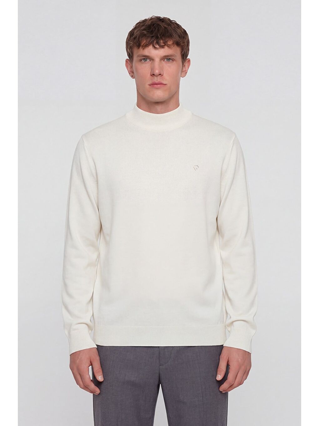 Giotelli Erkek Ekru Polo Yaka Regular Fit Pamuk Karışımlı Triko Kazak