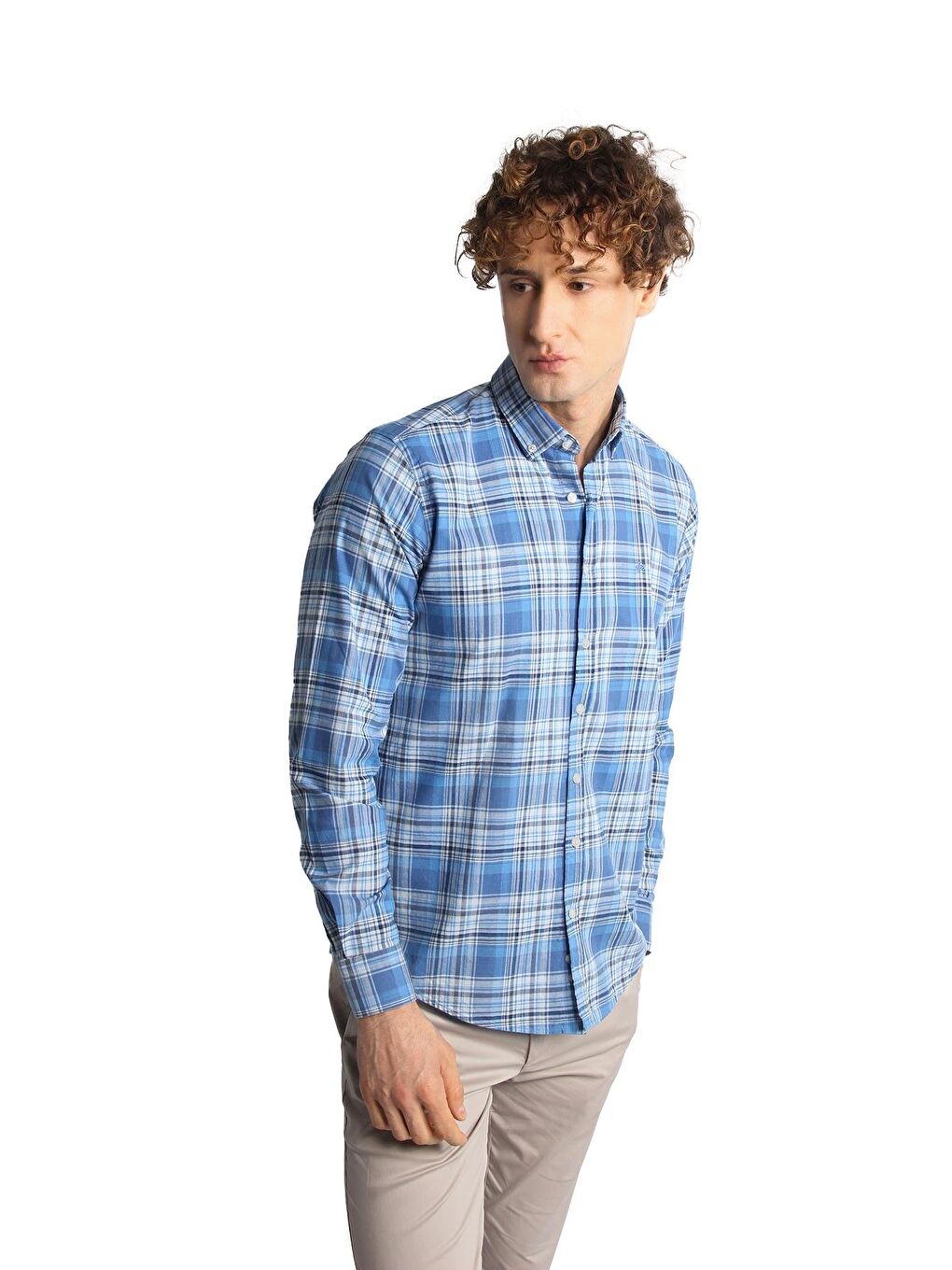 Mavi Dynamic Fit  Düğmeli Yaka Ekose Uzun Kollu Cepsiz %100 Pamuk Gömlek-1